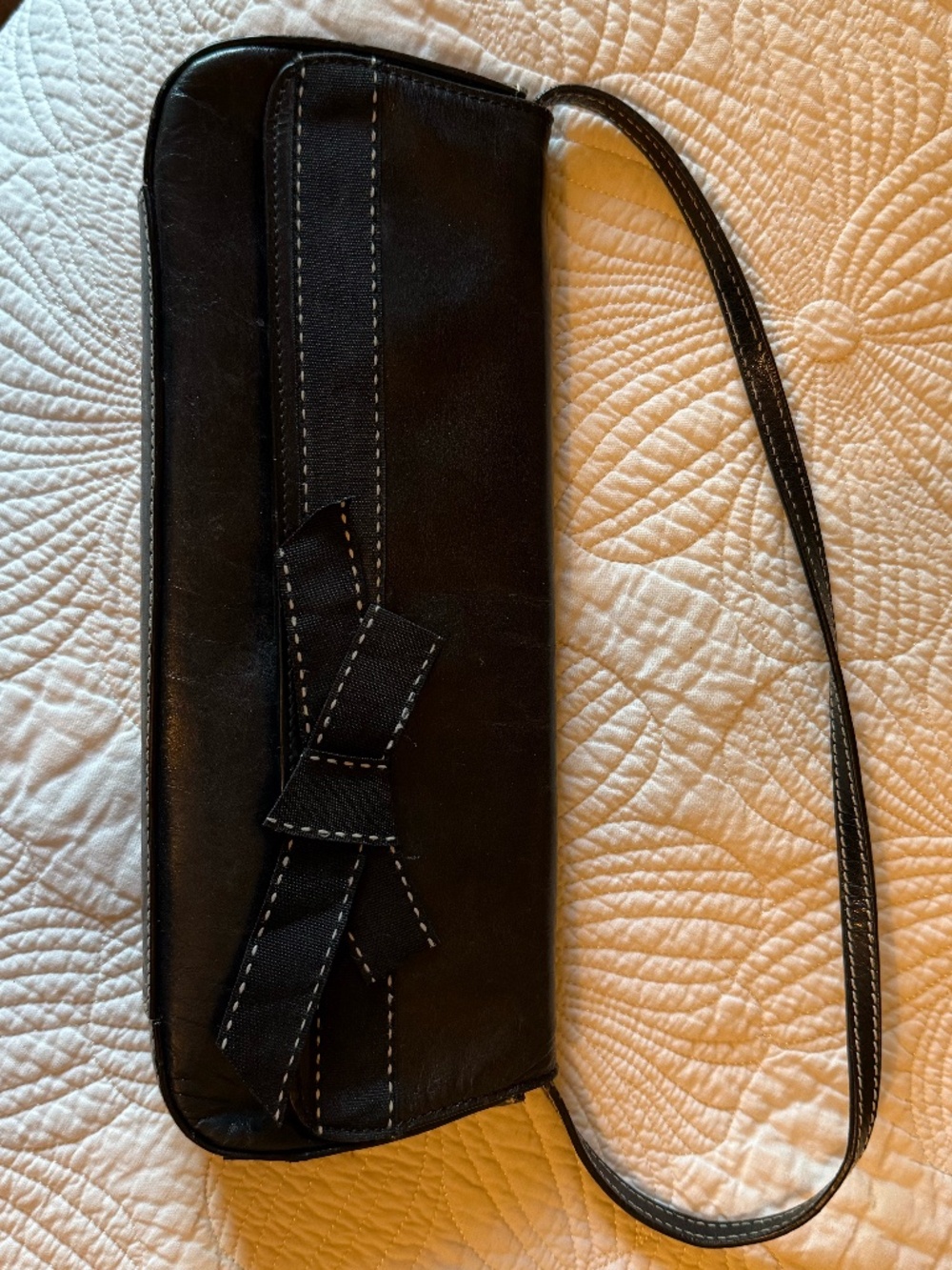 Vintage Harold’s Black Leather Shoulder Bag Clutch | Pink Lining | Classic